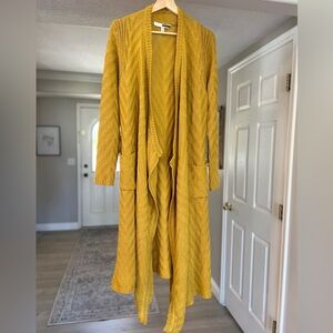Tracy Reese Mustard Yellow Open Front Duster Cardigan, Size Small